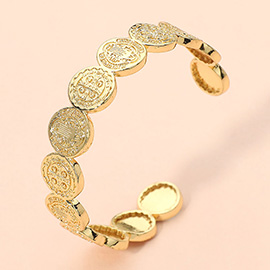 Metal Coin Motif Link Cuff Bracelet