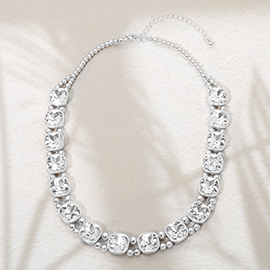 Square Faceted Stone Bezel Link Evening Necklace