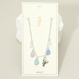 Lobster Sea Glass Pearl Charm Station Anklet