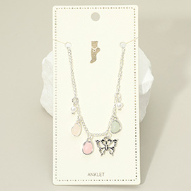 Butterfly Sea Glass Pearl Charm Station Anklet