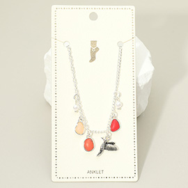 Bird Sea Glass Pearl Charm Station Anklet