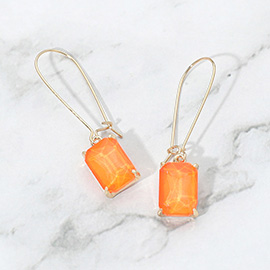 Rectangular Glass Stone Long Drop Dangle Earrings