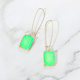 Rectangular Glass Stone Long Drop Dangle Earrings