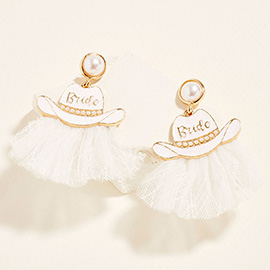 Bride Cowboy Veil Hat Drop Dangle Earrings