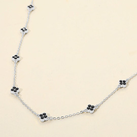 CZ Quatrefoil Charm Station Necklace