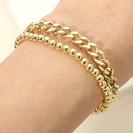 2PCS - Stainless Steel Chain Beaded Stretch Layered Bracelets