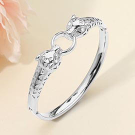 Stainless Steel Leopard Head Link Hinged Bangle Bracelet