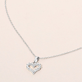 SECRET BOX_Stainless Steel Stone Paved Open Heart Pendant Necklace