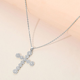 Stainless Steel CZ Stone Paved Cross Pendant Necklace