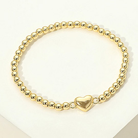 Stainless Steel Heart Charm Beaded Stretch Bracelet