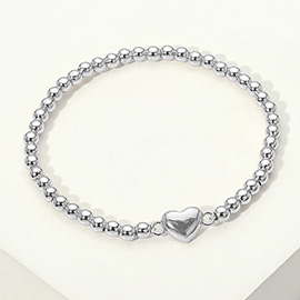 Stainless Steel Heart Charm Beaded Stretch Bracelet