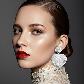 Rhinestone Studded Puffy Heart Drop Statement Earrings