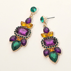 Mardi Gras Glass Stone Cluster Drop Evening Earrings