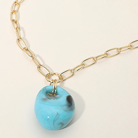 Chunky Marbled Resin Pendant Paperclip Chain Necklace