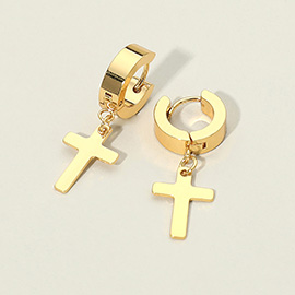 Stainless Steel Cross Charm Dangle Mini Huggie Hoop Earrings
