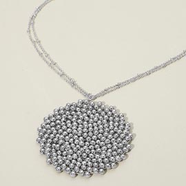 Metal Beaded Disc Pendant Layered Bead Chain Necklace