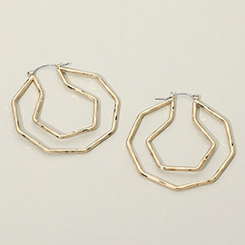 Hammered Metal Abstract Geometric Layered Pin Catch Hoop Earrings