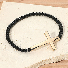Metal Cross Accent Beaded Stretch Bracelet