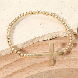 Metal Cross Accent Beaded Stretch Bracelet