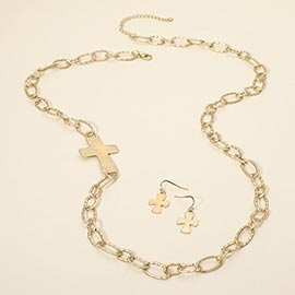 Metal Cross Link Chain Long Necklace