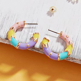 Chunky Enamel Chevron Hoop Earrings