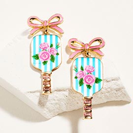 Bow Floral Pickleball Paddle Dangle Earrings