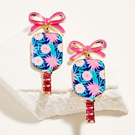Bow Floral Pickleball Paddle Dangle Earrings