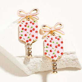 Bow Cherry Pickleball Paddle Dangle Earrings