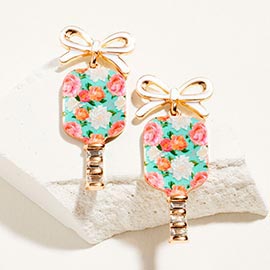 Bow Floral Pickleball Paddle Dangle Earrings