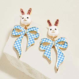 Easter Bunny Gingham Bow Drop Dangle Earrings