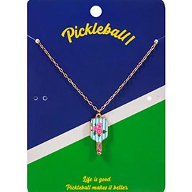 Floral Pickleball Paddle Pendant Necklace