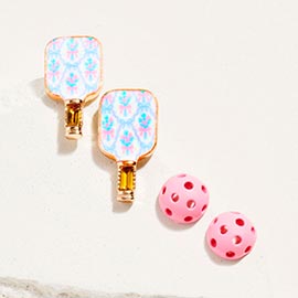 2Pairs - Floral Pickleball Paddle Earring Set