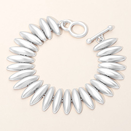 Bold Sleek Sculpted Rib Link Toggle Bracelet