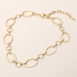 Hammered Metal Oval Ring Link Necklace