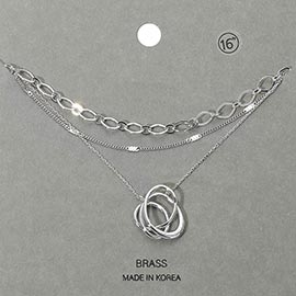 Sculptural Knot Pendant Accent Triple Layered Necklace