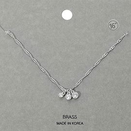 Triple Graduated Small Stone Bezel Pendant Beaded Twisted Chain Necklace