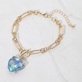 Chunky Heart Stone Cluster Toggle Charm Bracelet