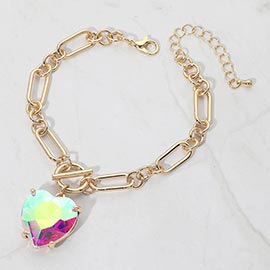 Chunky Heart Stone Cluster Toggle Charm Bracelet