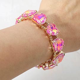 Heart Stone Cluster Beaded Stretch Evening Bracelet