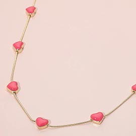 Enamel Heart Charm Station Necklace