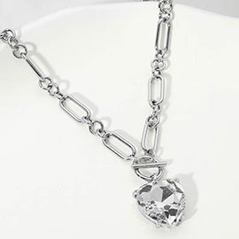 Chunky Heart Stone Cluster Toggle Pendant Necklace