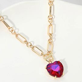 Chunky Heart Stone Cluster Toggle Pendant Necklace