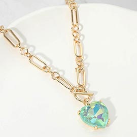 Chunky Heart Stone Cluster Toggle Pendant Necklace