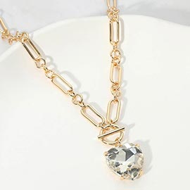 Chunky Heart Stone Cluster Toggle Pendant Necklace