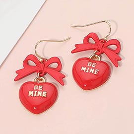 Enamel BE MINE Heart Drop Bow Link Dangle Earrings