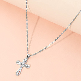 Stainless Steel CZ Cross Pendant Necklace