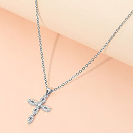 Stainless Steel CZ Cross Pendant Necklace