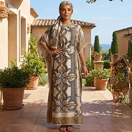 Elegant Print Resort Silky Kaftan Maxi Dress