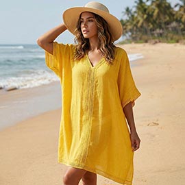 Solid Color V Neck Beach Cover Up Tunic Dress