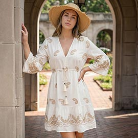 Paisley Embroidered Boho Mini Dress